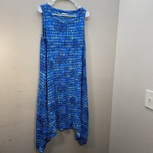 Kaktus MIDI Hawaiian Hibiscus Blue Floral Asymmetrical Dress Sundress Vacation L